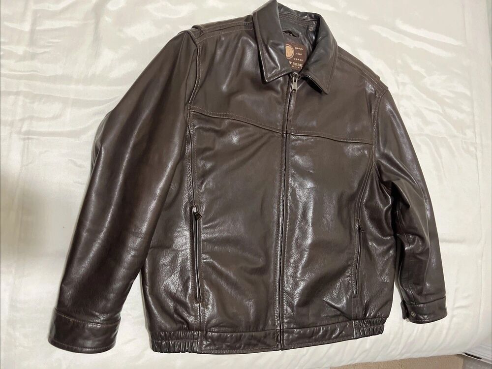Leather Bomber Jacket 2XL VTG 90s Marc New York Andrew Marc Brown First Class
